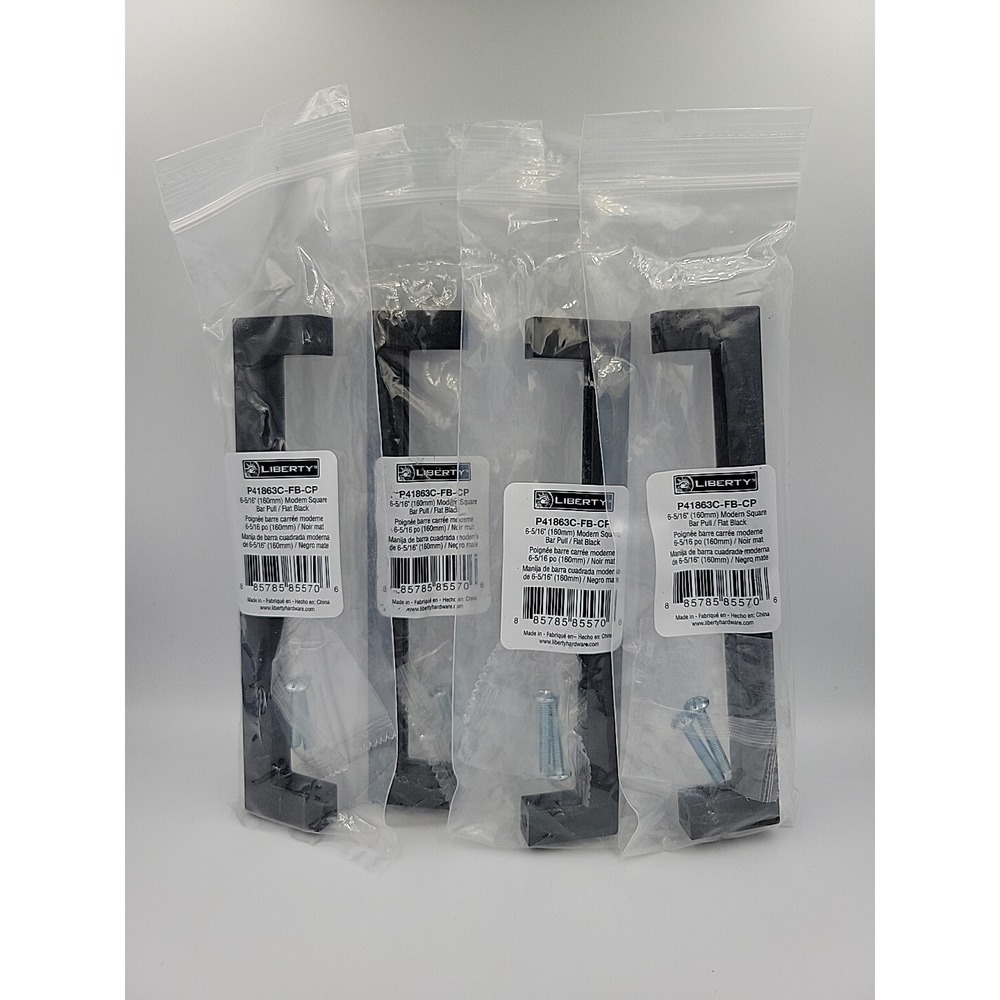 (4) Liberty Modern Square Bar Drawer Pull Matte Black 6-5/16" P41863C-FB-CP